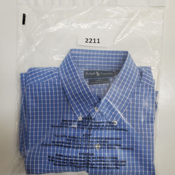 Ralph Lauren Shirt Men's Checkered Blue Size XL Long Sleeve Button Down Blake - Picture 12 of 12